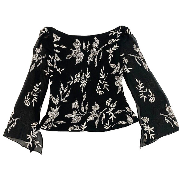 J Laxmi NY Designer- Formal Black & White Beaded top Vintage women's Medium - Picture 3 of 5